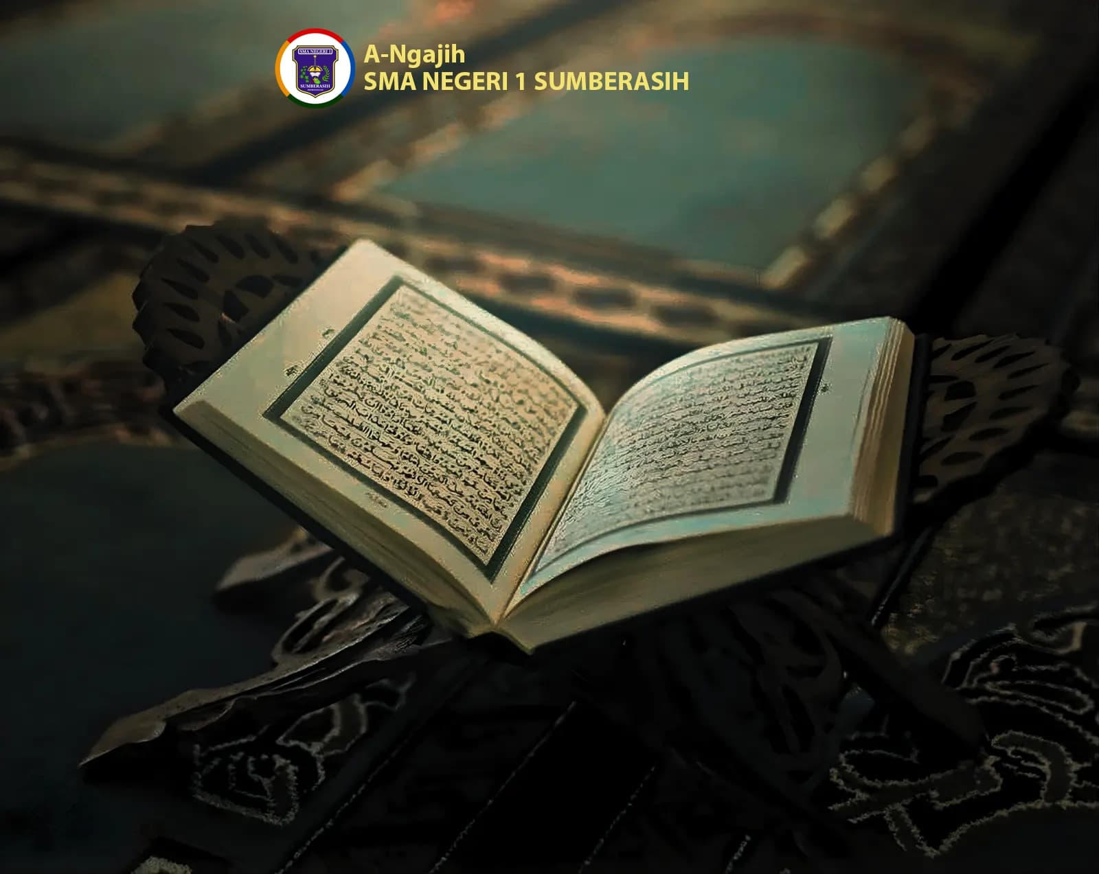 The Holy Quran on a wooden stand.
