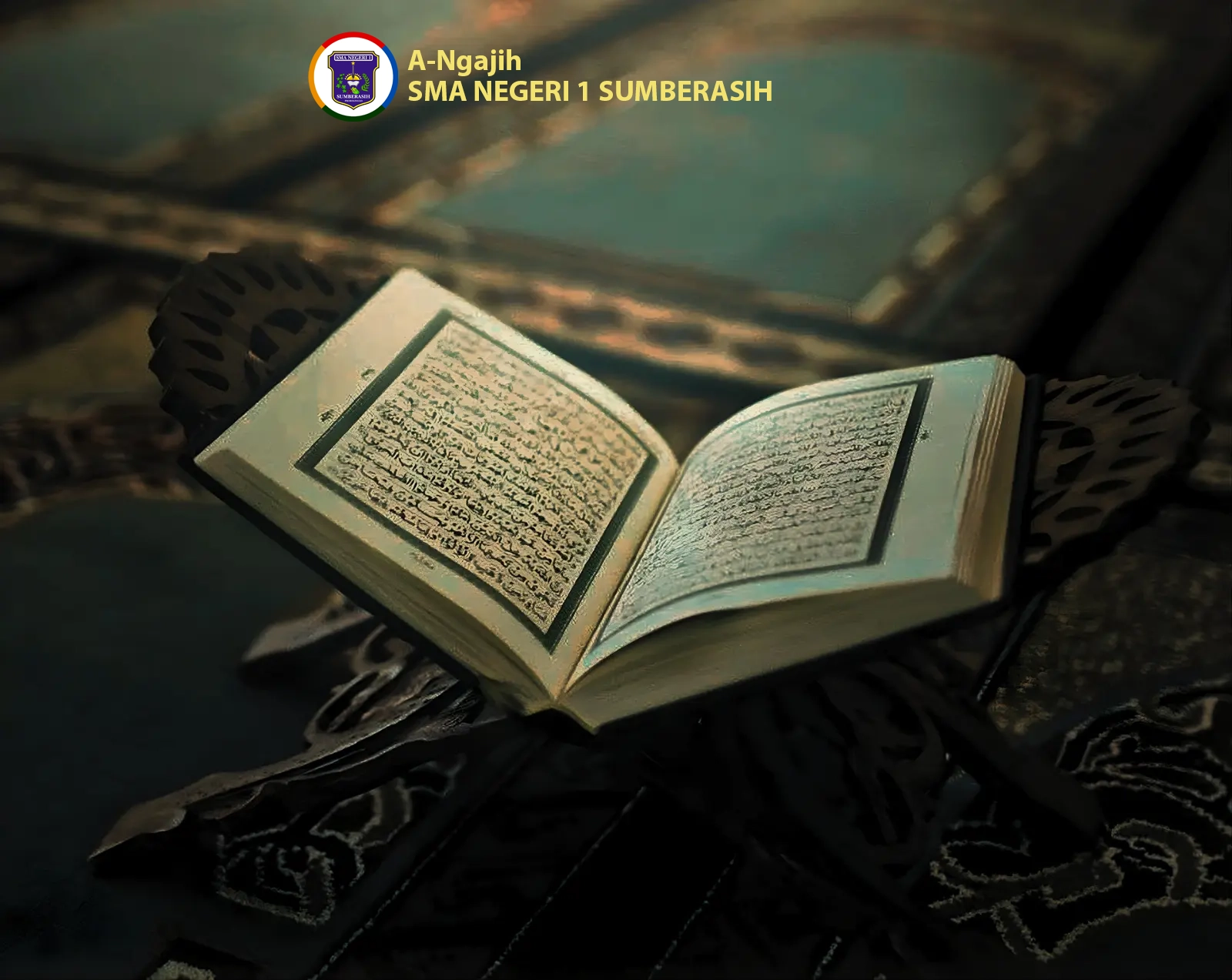 The Holy Quran on a wooden stand.